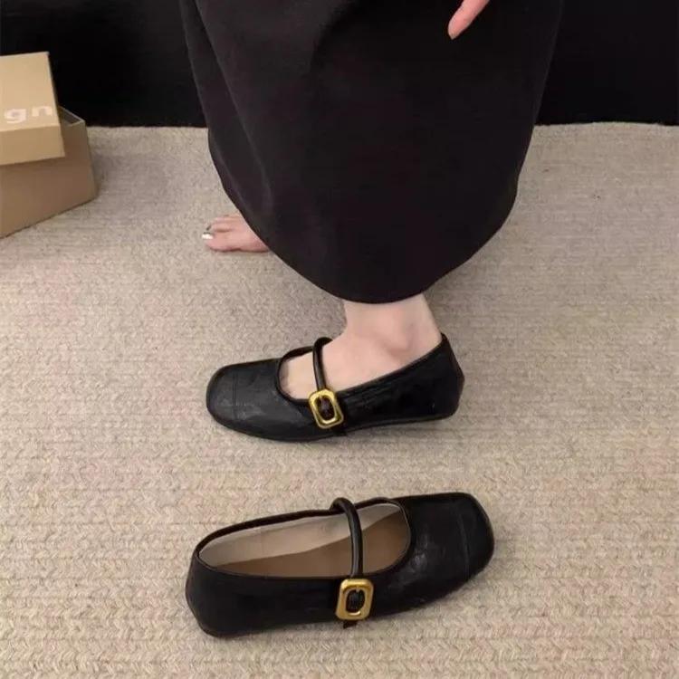 Женские туфли Мэри Джейн, новые дизайнерские туфли на плоской подошве с пряжкой и ремешком, кожаные мягкие женские туфли с квадратным носком, черные туфли на плоской подошве Zapatos Mujer