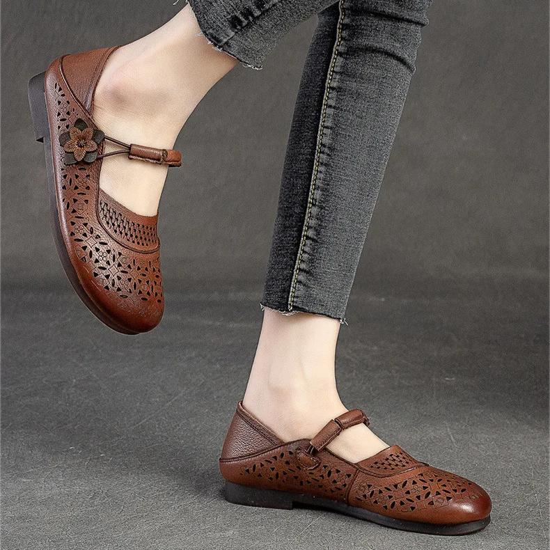 Johnature Неглубокий круглый носок плоская женская обувь повседневная универсальная полая дышащая мягкая подошва обувь