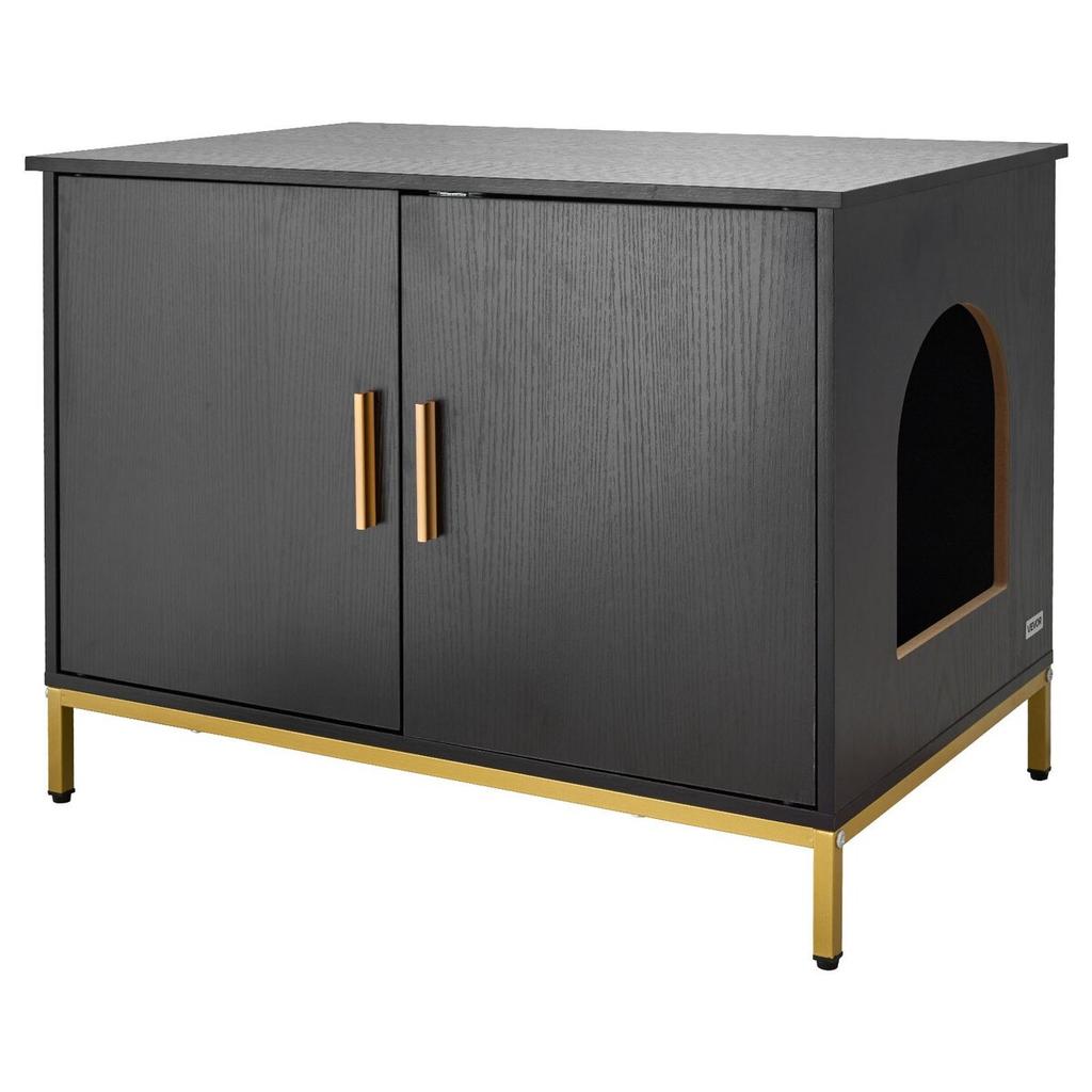 Cat Litter Box Enclosure Furniture, 70 cm Hidden Litter Box Cabinet with Metal Legs & Handle, Modern Style Cat Washroom House End Table, Fit Most of