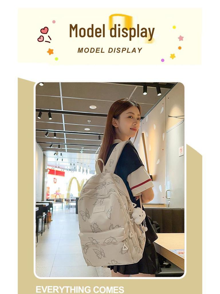 Рюкзак с принтом бабочек на два плеча для студентов, модель 2025 года - нишевый дизайн для девочек среднего, старшего школьного и студенческого возраста.