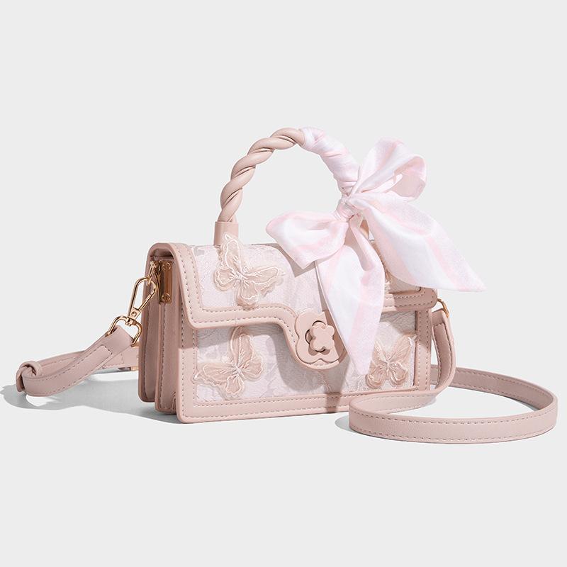 2025 Spring/Summer New Niche High-End Bowknot Embroidered Small Square Bag for Women, Chinese Style Lace Handbag