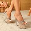 17CM Car Model Hotel Night Show Hate Sky High Nightclub High Heels Rhinestone Slippers Women's Shoes Walk Steel Pipe