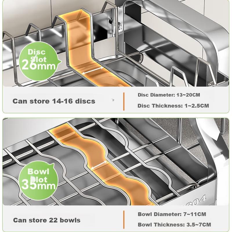 Shuaishi Kitchen Dish Storage Rack, 304 Stainless Steel Bowl Holder, Draining Dish Rack, Utensil Organizer Box