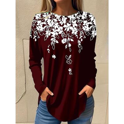 Летняя тонкая футболка с круглым вырезом и длинными рукавами с цветочным принтом 3D, повседневный свободный женский топ
