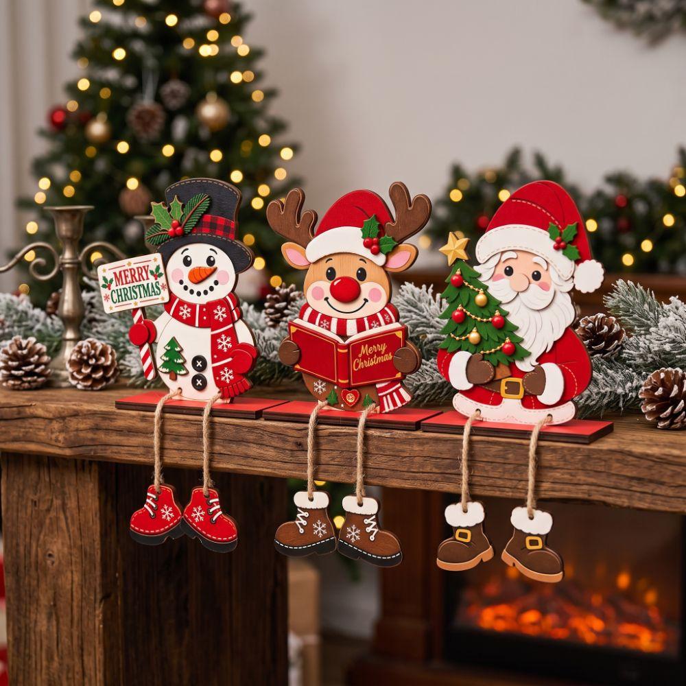2D Flat Santa Claus Tree Ornament Self Standing Christmas Tabletop Decor Indoor Mantel Shelf