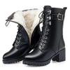 Winter High-heeled Leather Women Winter Boots Thick Wool Warm Women Military Boots High-quality Female Snow Boots