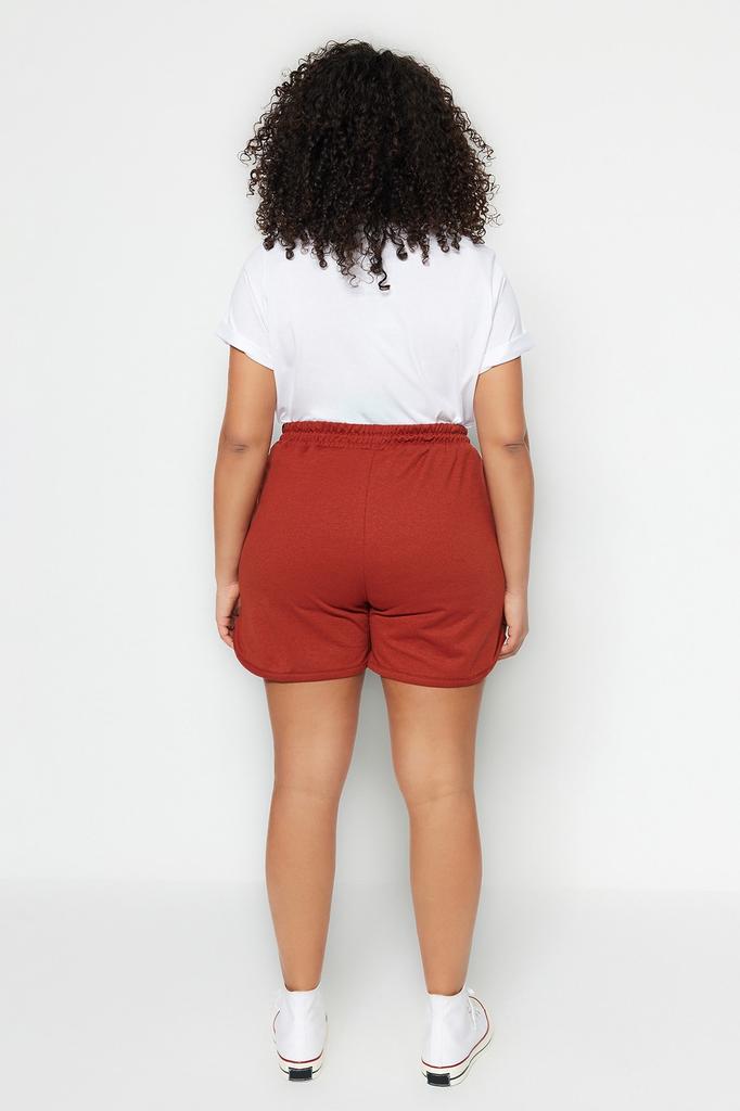 Women's Plus Big Size Fashion Black Thin Ribbed Knitted Shorts