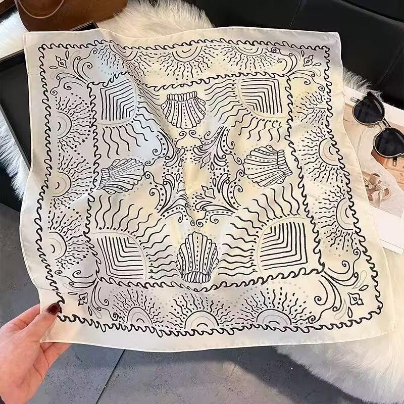 New white 71CM premium silk scarf women's neck protector scarf spring and autumn retro scarf shawl tied bag straight hair