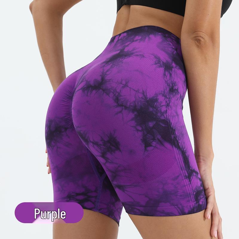 Women's Tie-Dye High Waist Peach Yoga Shorts - Hip Lifting Sport Running Fitness Pants