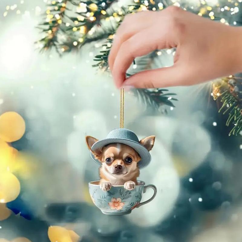 Car Pendant Acrylic Pet Cup Design Car Rear View Mirror Decor Auto Rearview Mirror Interior Decor Cute Car Ornament 2D Acrylic