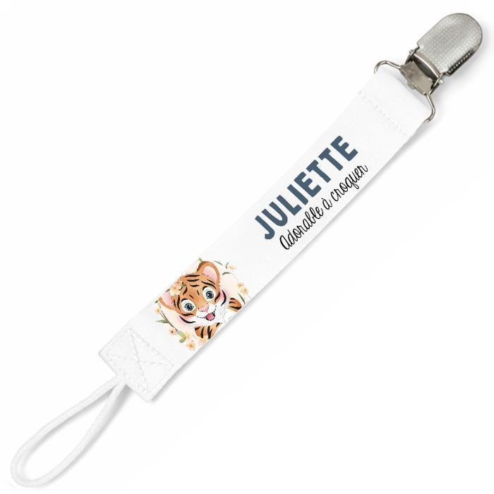 Planetee Attache tétine pour prénom JULIETTE adorable à croquer Tigre | Attache sucette cadeau naissance