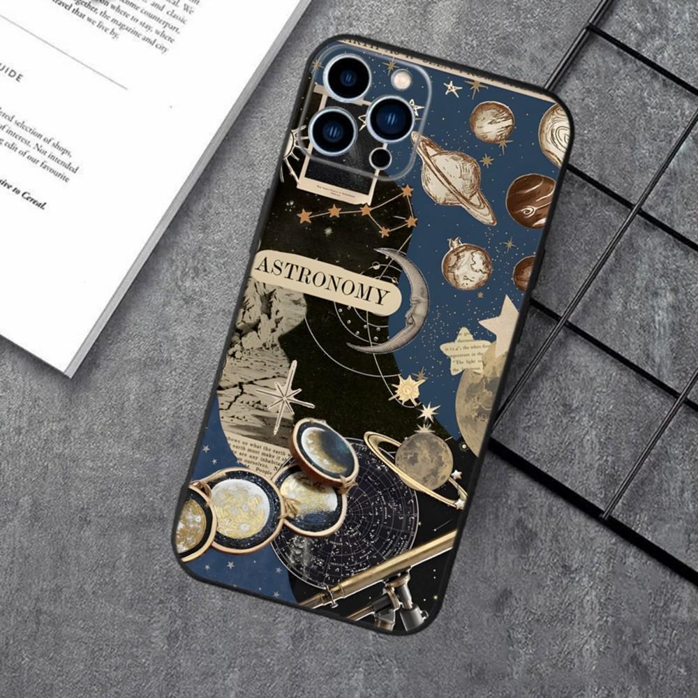 Space Planet Stars Moon Phone Case For Apple iPhone 15,14,13,12,11,XS,XR,X,8,7,Pro,Max,Plus,mini Silicone Black Cover