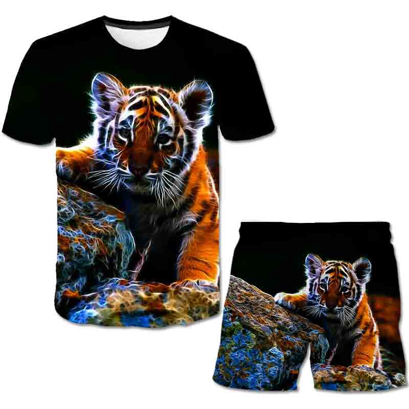 Boys Girls Tiger Clothes Sets Summer Cute T Shirts Short Pants 1-14 Year 2pcs Clothing Suits Kids Fashion Casual Costume Outfits