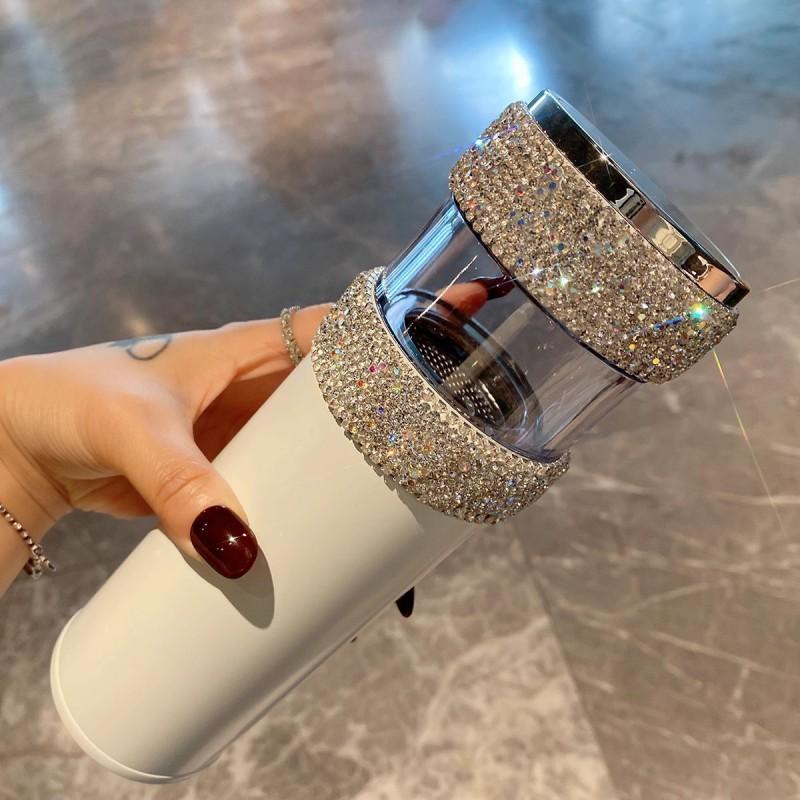 Elegant 370ml Insulated Tea Cup With Removable Strainer 316 Stainless Steel Women Office Travel