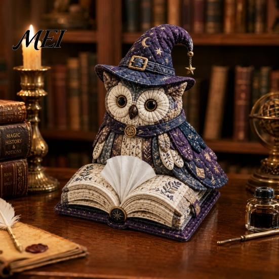 Woodland Animal Decor DIY Tissue Box Cover Kit, Owl Shape, Soft Textures Patchwork Fabric Craft Kit for Adults Sewing Handmade Handicraft Enthusiast
