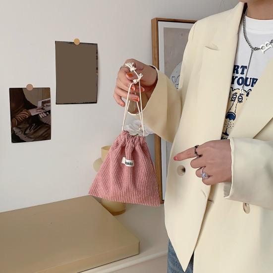 Cosmetic Bag Portable Corduroy Makeup Storage Bag Drawstring Design Jewelry Storage Pouch for Home Travel