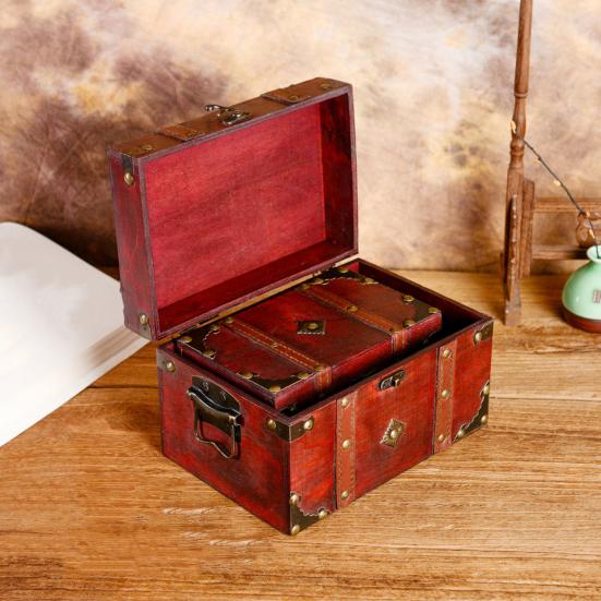 Wooden Storage Box with Lock Large Capacity Multipurpose Decorative Treasure Chest Retro Style Storage Organizer