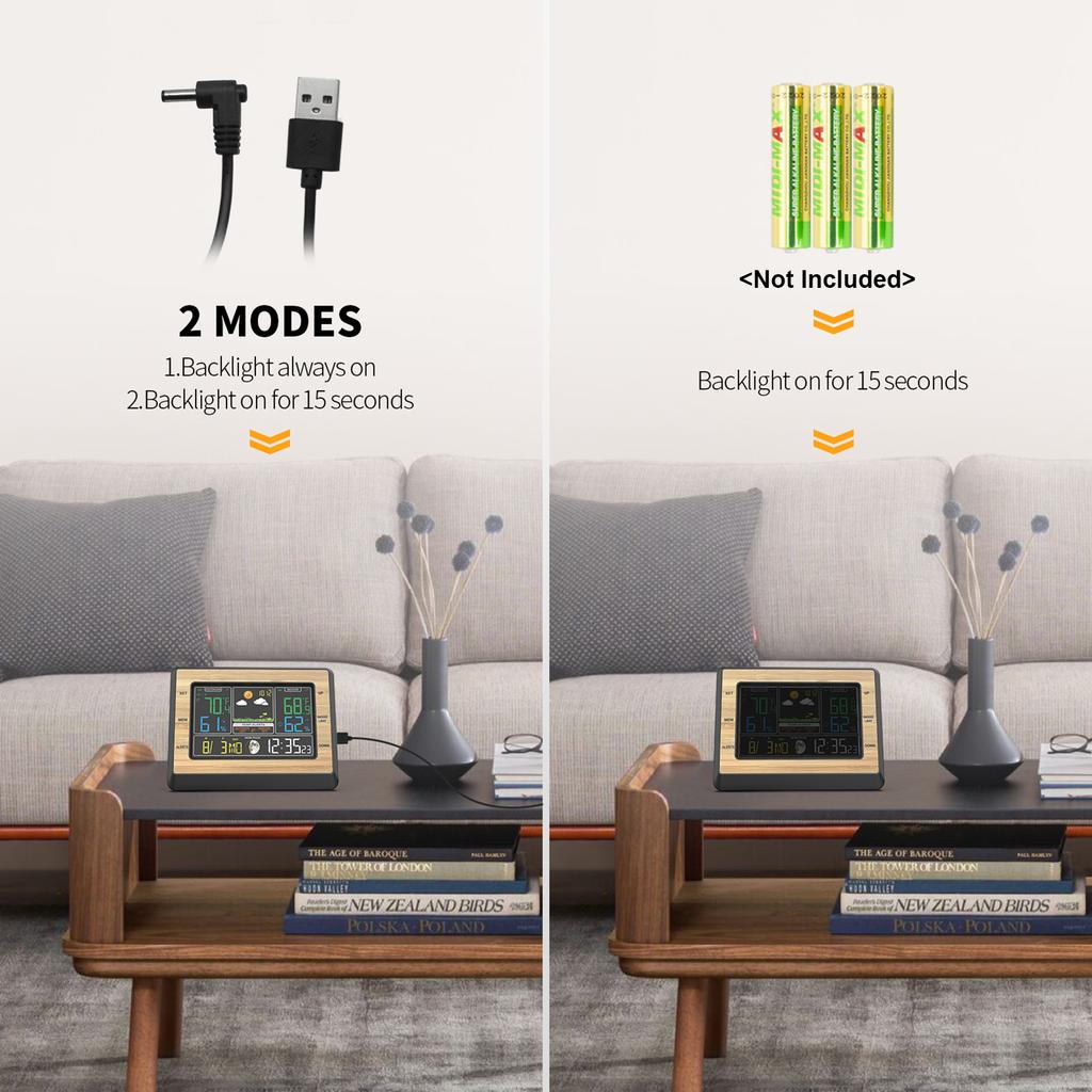 Беспроводная метеостанция Комнатный уличный термометр 6-дюймовый цветной экран Цифровой метеотермометр Прогноз погоды Температура