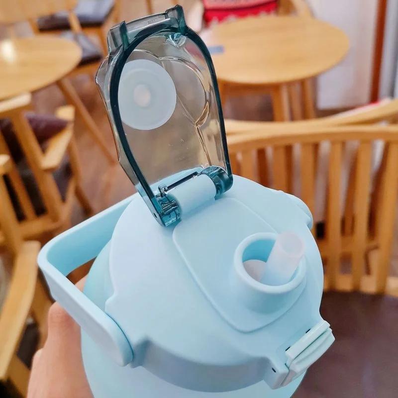 Модная бутылка для воды смешанных цветов, для девочки, большой емкости, с соломинкой, мотивационная, спортивная, с отметкой времени, герметичная, фитнес-питьевая фляга