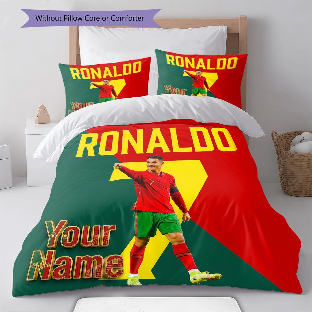 Custom Name Ronaldo's Celebration Moment Bedding,Quilt Set Quilt Cover Pillowcase Home Birthday Gift (1 * duvet cover + 2 * pillowcase, without core)