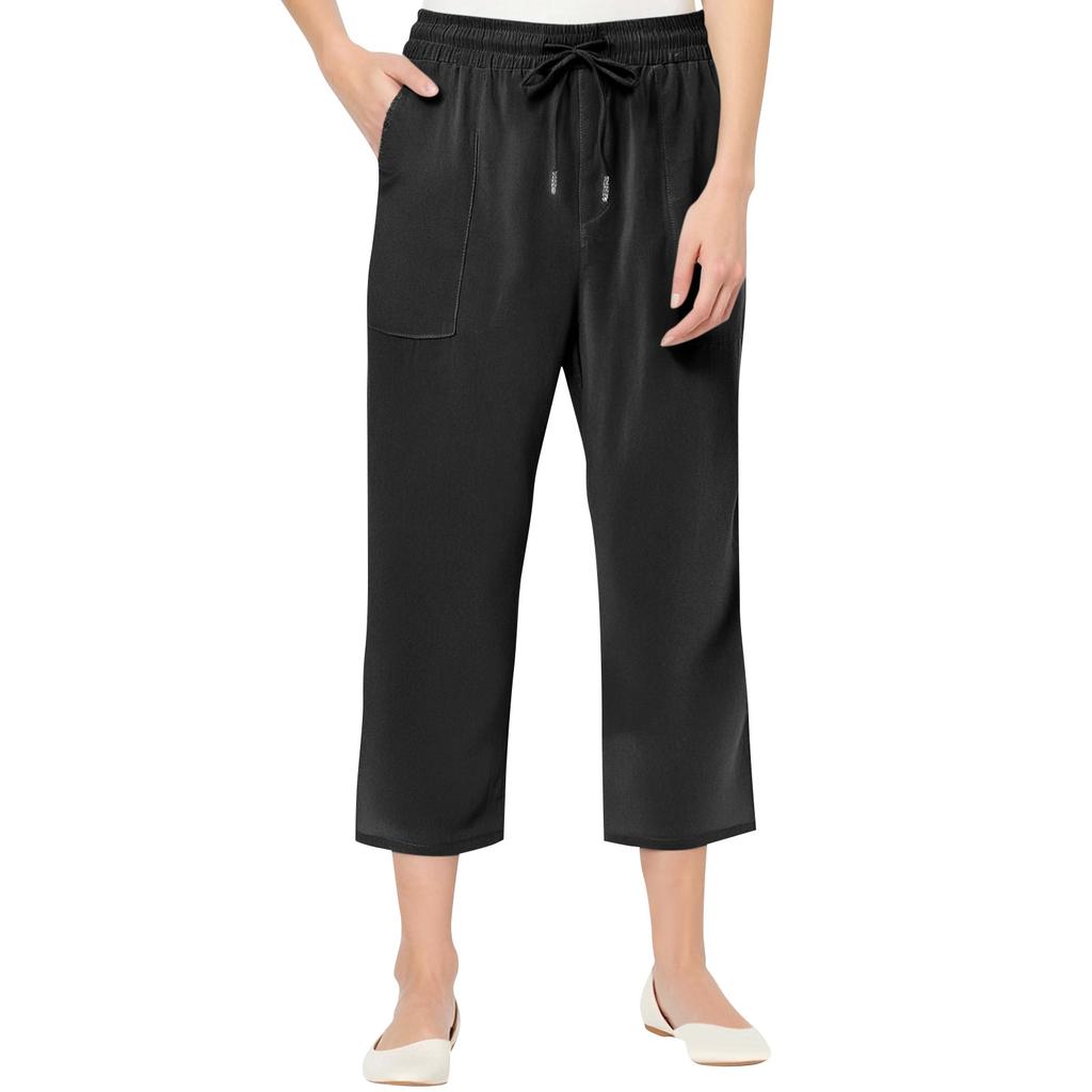 Fashion Women Fashion Casual Solid Color Drawstring Pocket Calf-Length Pants