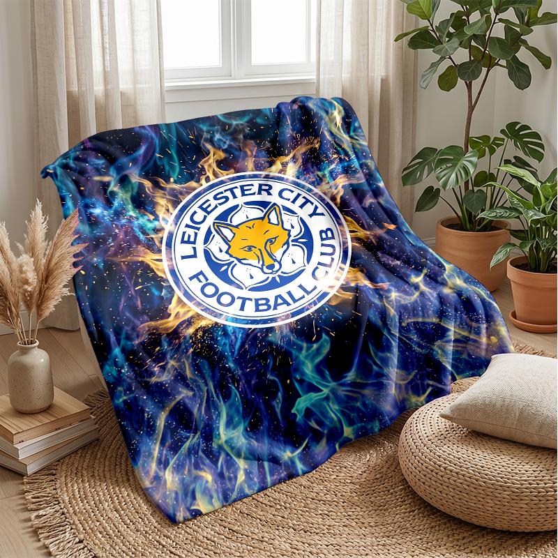 Leicester City Football Print Flannel Blanket, Soft Warm Lightweight Throw Blanket for Sofa Bed Camping