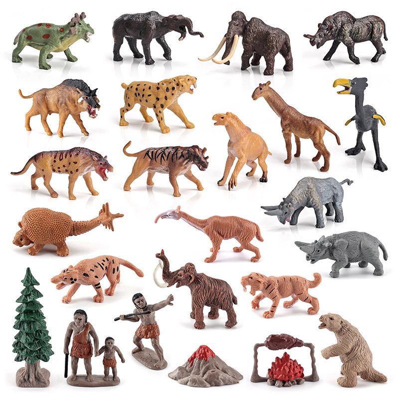 Simulation 24Pcs Ancient Era Set Model Prehistoric Animal Heavy Foot Giant Rhinoceros Saber Tooth Tiger Static Ornament
