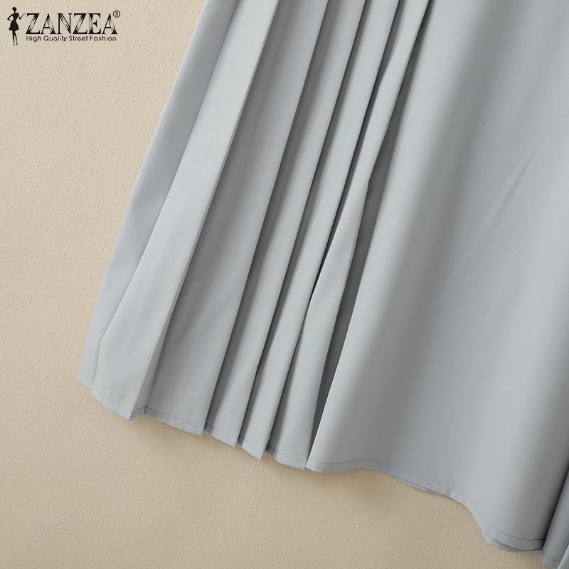 ZANZEA Женское повседневное платье с круглым вырезом и коротким рукавом