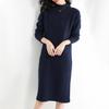 Women's Half High Collar Wool Knitted Dress Solid Color Long Sleeve Sweater Long Dress