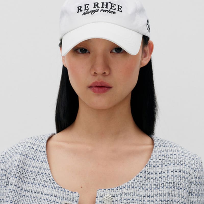 RE RHEE LOGO EMBROIDERED AQUA BALL CAP WHITE