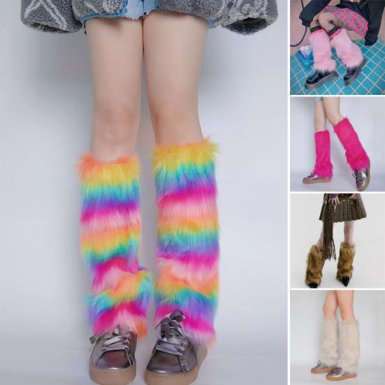 Faux Fur Fuzzy Leg Warmer for Women Girls Soft Plush Furry Boot Covers Winter Warm Boot Cuff Sleeves for Party Costume