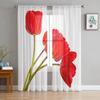 Poppies White Background Tulle Curtain For Living Room Sheer Valance Curtain For Kitchen Bedroom Window Drapes