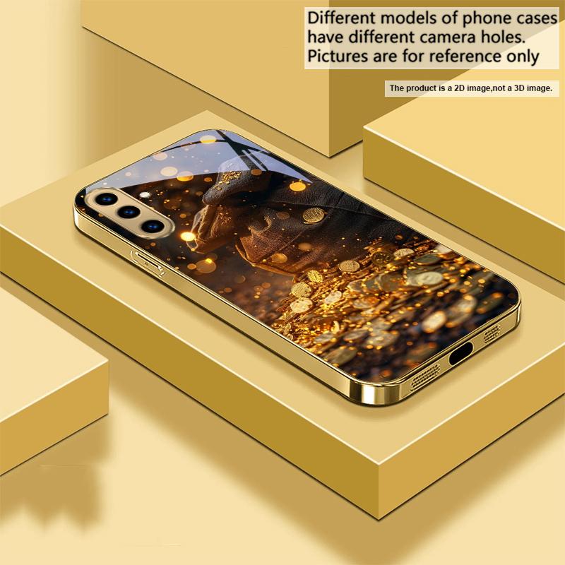 Темный мешковиный кошелек для денег Для Samsung A73 A72 A71 A42 A56 A55 A54 A53 A52s A52 A51 A36 A35 A34 A33 A32 A16 Золотой стеклянный чехол для телефона