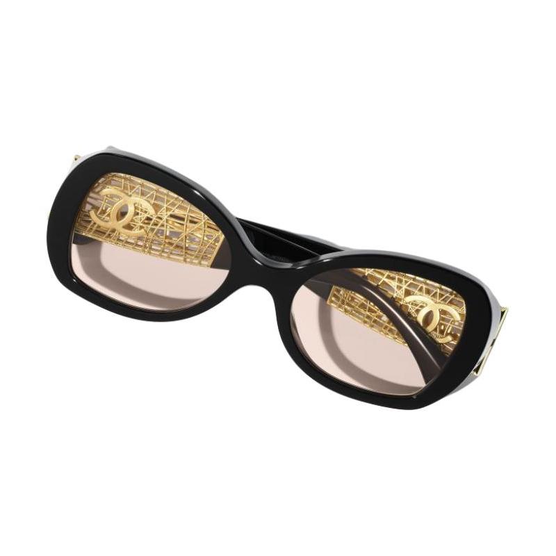 CHANEL Hollow temple design, metal acetate fiber, butterfly-shaped sunglasses, same style for men and women, black