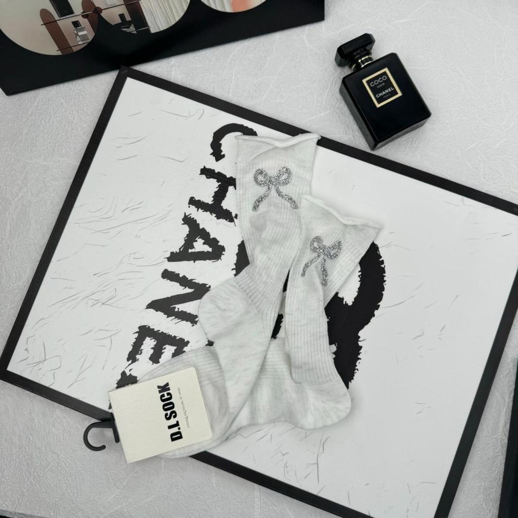 Женские высокие носки с блестящим бантом - Трехцветные, Однотонные, Складчатые, Балетный стиль