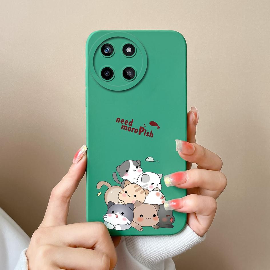 Case For OPPO Realme V15 V20 V25 V30 Narzo 50 Pro 30A 20A Liquid Soft Silicone Cartoon Pattern Shockproof Protective Matte Cute Cat For Realme Bumper