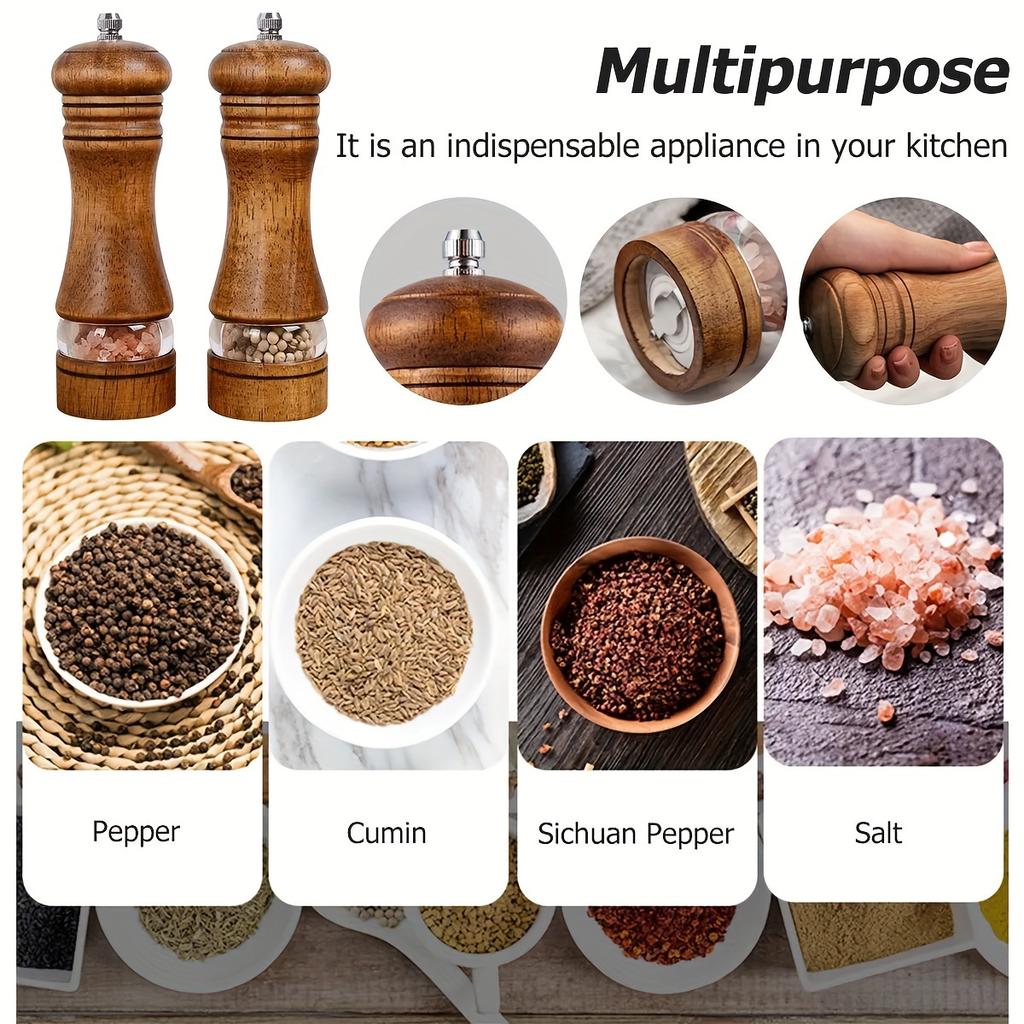 6 Inch Manual Pepper Grinder Rubberwood Acrylic Ceramic Core Fresh Ground Spice Mill