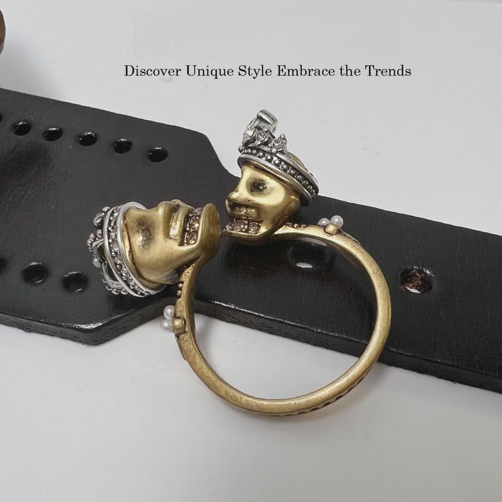 Кольца и серьги Mai Jia Antique Bronze в виде головы привидения: Винтажная микроинкрустация, тяжелый панк-стиль, популярные аксессуары.