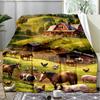 Farm Animals Countryside Scenery Fleece Printed Flannel Blanket, Warm Soft Throw Sofa Bed Blanket