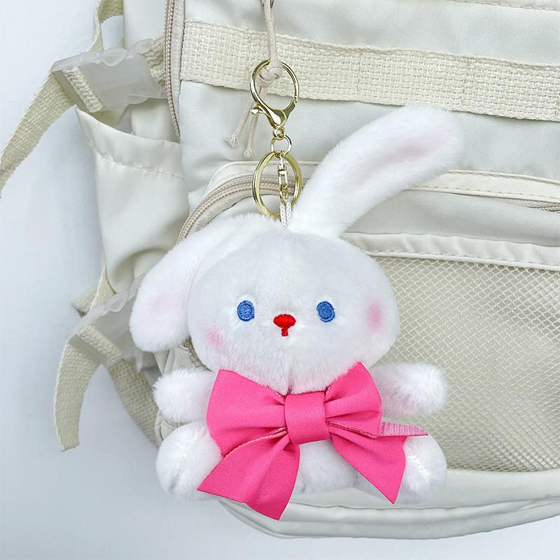 Adorable Bowknot Bear And Bunny Plush Keychain For Bags Cute Cartoon Stuffed Toy