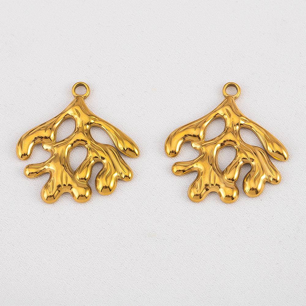 5pcs No Fade Tree Branches Leaf Charm Stainless Steel Gold Color Pendants For Jewelry Making Earring Keychain Supplies DIY Craft