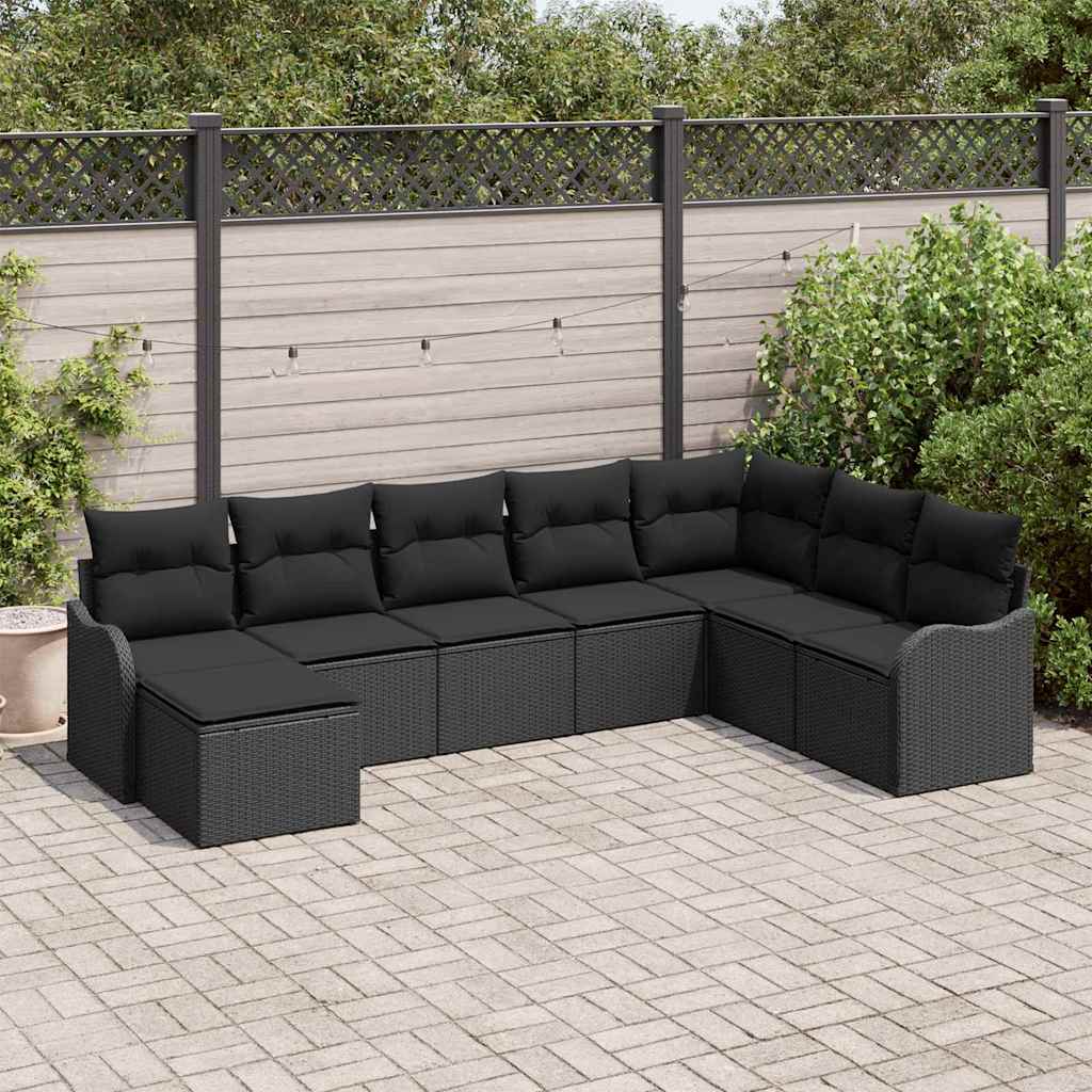 Garden Sofa Set with Cushions 8 pcs Black Poly Rattan