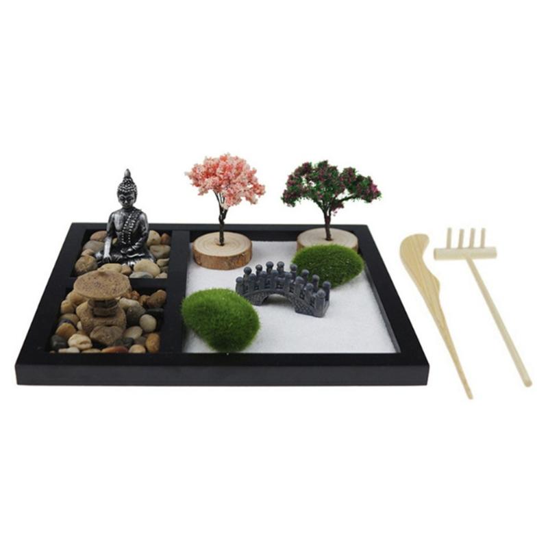 Japanese Zenes Garden for Desk Wood Sand Garden Zenes Decors Meditations Gift Sensory Therapy Tool Mindfulness Emotional