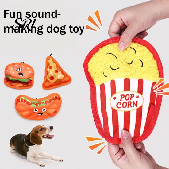 Pet Toy For Aggressive Chewers Interactive Toys Thickened Oxford Cloth Bite Resistant Squeaky Dog Chew Cute Food Shaped with Sound Shapes Burger Pizza