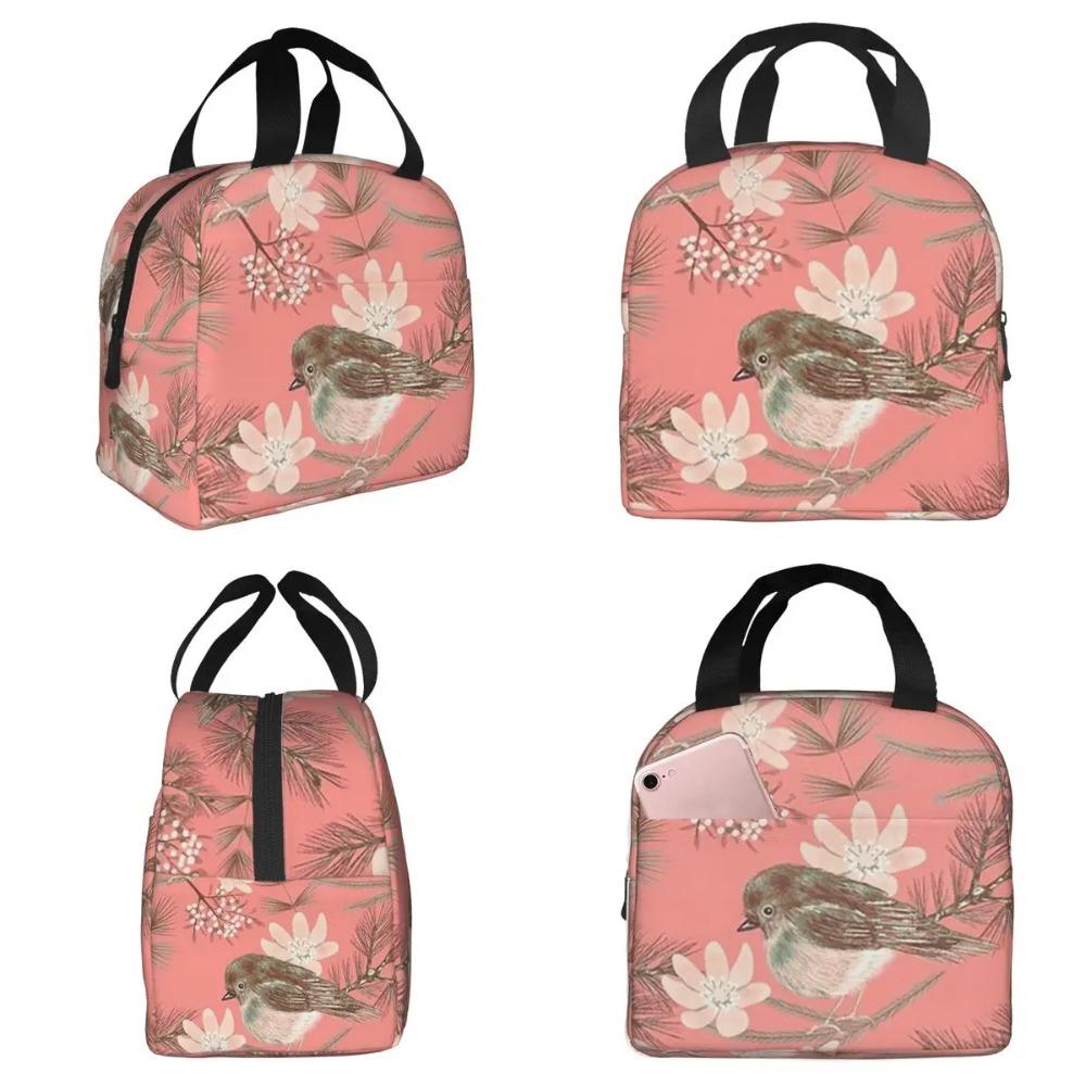 Vintage Bird And Botanical Branch Insulated Lunch Bag for School Cooler Thermal Food Box Tote Leakproof Lunch Boxes Container