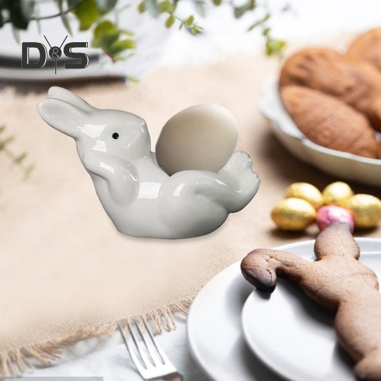 Подставка для яиц в виде лежащего кролика, керамическая подставка для яиц в виде кролика, пасхальное украшение, подставка для яиц всмятку, обеденный стол, сувениры для весенней домашней вечеринки