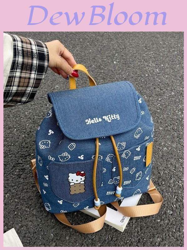 Детский рюкзак Hello Kitty из джинсовой ткани с мультяшным дизайном для повседневного использования