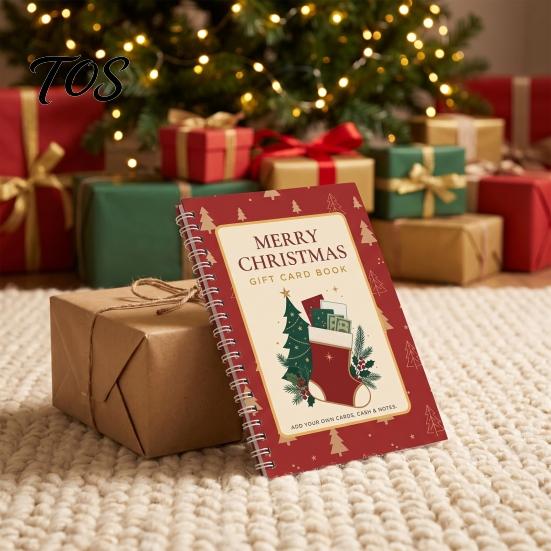 Secret Santa Gift Ideas Christmas Card Book, 10-Page Holiday Holder with Write-On Money Notes, Festive Paper Booklet for Xmas Exchange, Stocking