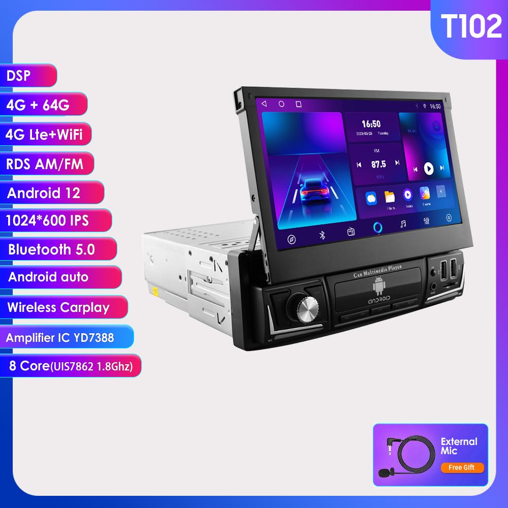 Автомобильная магнитола Hizpo 7 дюймов, одинарный, 1 Din, авторадио, CarPlay, GPS-навигация, выдвижной экран, 1Din, Android 12, мультимедийный плеер, универсальное аудио-видео головное устройство