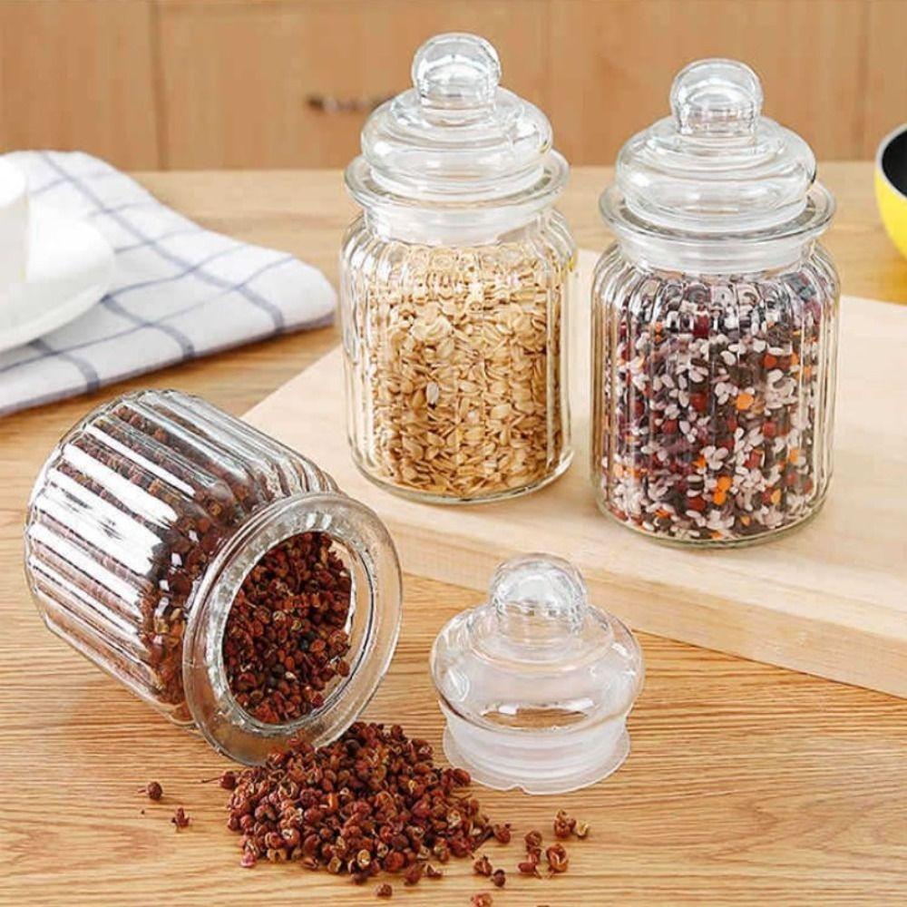 Кухонная стеклянная герметичная банка с вертикальными полосками и крышкой, банка для приправ, прозрачная стеклянная герметичная банка
